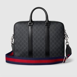 Gucci Black Briefcase with Red and Blue Accents